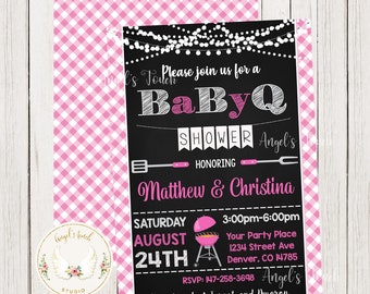 BBQ Girl Baby Shower Invitation, Pink BabyQ Baby Invitation, BaByQ Baby Shower Invitation, Baby-Q, Printable Invitation Digital File