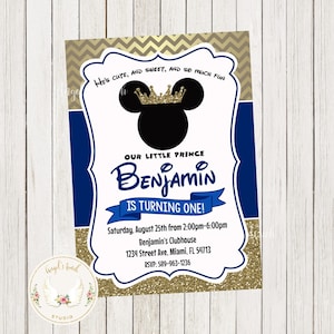 Mickey Mouse Prince Birthday Invitation, Prince Mickey Party Invitation, Mickey Mouse Party Invitation, Printable Invitation, Digital File.