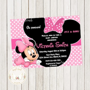 Minnie Mouse Baby Shower Invitation, Minnie Mouse Baby Invitation, Baby Minnie Mouse Shower Invitation, Printable Invitation Digital File