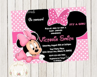 Minnie Mouse Baby Shower Invitation, Minnie Mouse Baby Invitation, Baby Minnie Mouse Shower Invitation, Printable Invitation Digital File