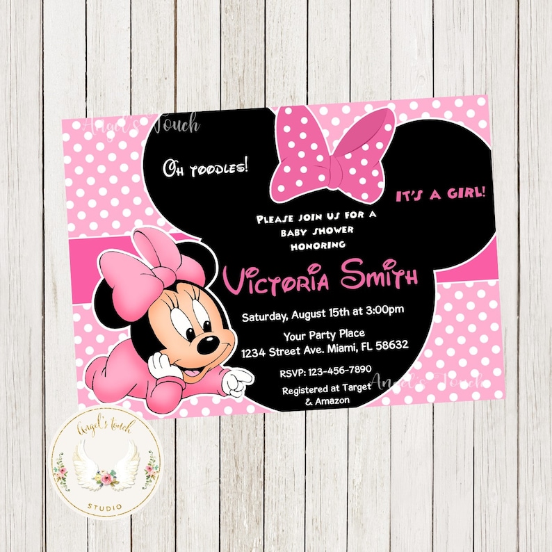 Minnie Mouse Baby Shower Invitation, Minnie Mouse Baby Invitation, Baby Minnie Mouse Shower Invitation, Printable Invitation Digital File image 1