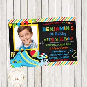 Waterslide Birthday Invitation, Water Slide Boy Party Invitation, Waterslide Birthday Bash Invitation, Printable Invitation, Digital File.