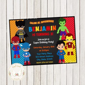 Superhero Boys Birthday Invitation, Superheroes Birthday Invitation, Superheroes Kids Party Invitation, Printable Digital File