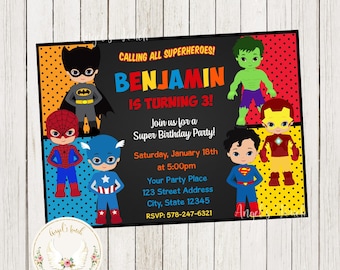 Superhero Boys Birthday Invitation, Superheroes Birthday Invitation, Superheroes Kids Party Invitation, Printable Digital File