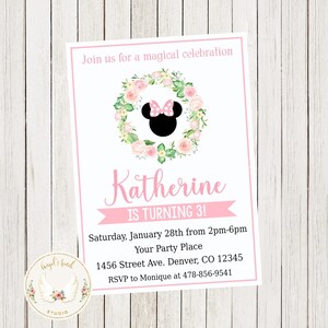 Minnie Mouse Birthday Invitation, Minnie Mouse and Flowers Invitation, Minnie Mouse Party Invitation, Printable Invitation, Digital File.