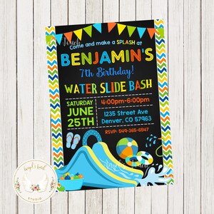 Waterslide Birthday Invitation, Water Slide Boy Party Invitation, Waterslide Birthday Bash Invitation, Printable Invitation, Digital File.