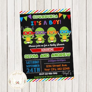 Invito baby shower Turtles, invito Baby Ninja Turtles, invito festa baby shower, file digitale invito stampabile