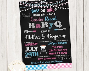 BBQ Baby Gender Reveal Invitation, BabyQ Gender Reveal Invitation, BBQ Baby Invitation, Baby-Q Invitation, Printable Invitation Digital File