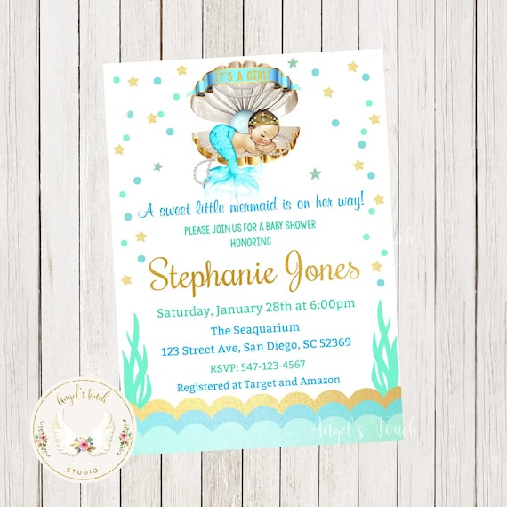 Little Mermaid Baby Shower Invitation, Mint Mermaid Baby Shower