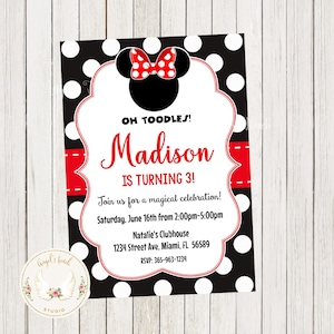Minnie Mouse Birthday Invitation, Minnie Mouse Red and Black Party Invitation, Minnie Mouse Party Invitation, Printable Digital File.