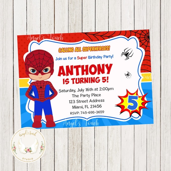 Superhero Spiderman Birthday Invitation, Spider-Man Invitation, Spider Man  Party Invitation, Printable Invitation, Digital File.