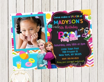 Invitation d’anniversaire de piscine gelée, Invitation de fête de piscine de fille, fête de piscine gelée, Anna, Invitation de fête de piscine Elsa, fichier numérique imprimable