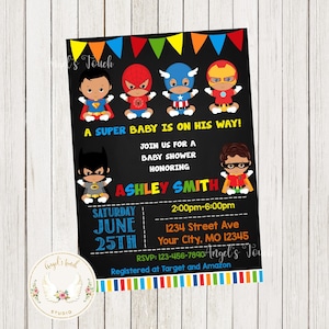 Superhero Baby Shower Invitation, Superhero African American Boys Baby Shower Invitation, Super Boys, Printable Invitation, Digital File.