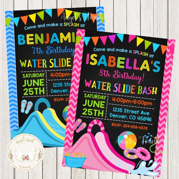 Waterslide Birthday Invitation, Water Slide Girl or Boy Party Invitation, Waterslide Birthday Bash Invitation, Printable Digital File.