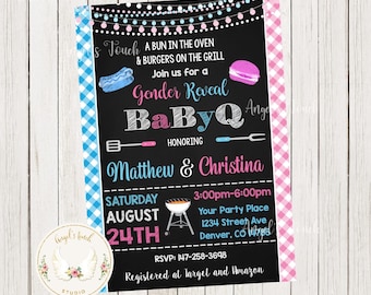 BBQ Baby Gender Reveal Invitation, BabyQ Gender Reveal Invitation, BBQ Baby Invitation, Baby-Q Invitation, Printable Invitation Digital File