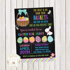 Easter Egg Hunt Invitation, Easter Party Invitation, Easter Chalkboard Invitation, Easter Bunny Invitation, Printable Digital Invitation.