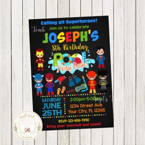 Superhero Boys Birthday Invitation, Superheroes Pool Party Invitation, Superhero Pool Birthday Bash Invitation, Printable Digital File.