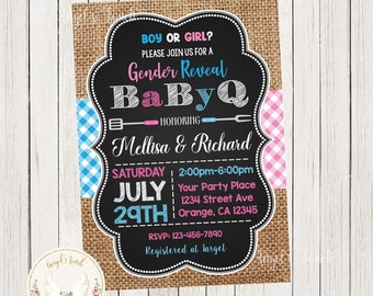 Bbq Baby Gender Reveal Einladung, BabyQ Gender Reveal Einladung, BBQ Baby Einladung, Baby-Q Einladung, druckbare Einladung digitale Datei