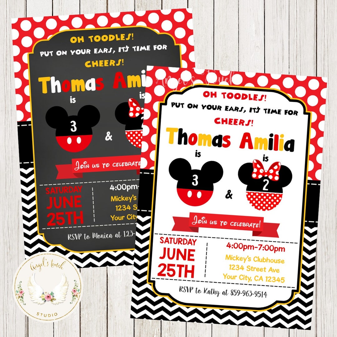Minnie Mouse and Mickey Mouse Birthday Invitation, Siblings Mickey and ...