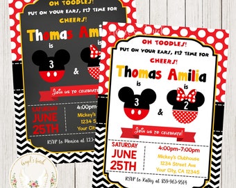 Minnie Mouse und Mickey Mouse Geburtstag Einladung, Geschwister Mickey und Minnie Maus Party Einladung, druckbare Einladung, digitale Datei.