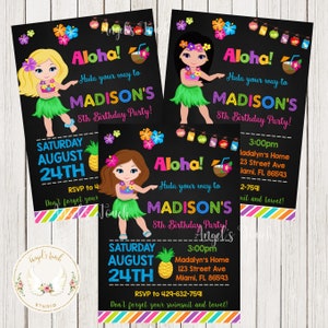 Girl Luau Birthday Invitation, Luau Girl Invitation, Luau Party Invitation, Luau Invitation, Printable Invitation, Digital File.