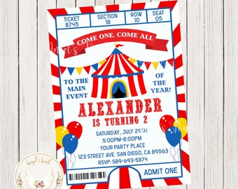 Circus Birthday Invitation, Circus Carnaval Invitation, Circus Party Invitation, Carnaval Invitation, Printable Invitation, Digital File.