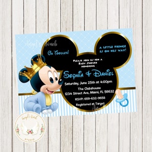 Mickey Mouse Baby Shower Invitation, Mickey Mouse Prince Baby Invitation, Prince Baby Shower Invitation, Printable Invitation Digital File