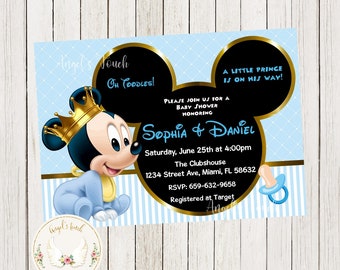 Mickey Mouse Baby Shower Invitation Mickey Mouse Prince Baby Etsy Ireland