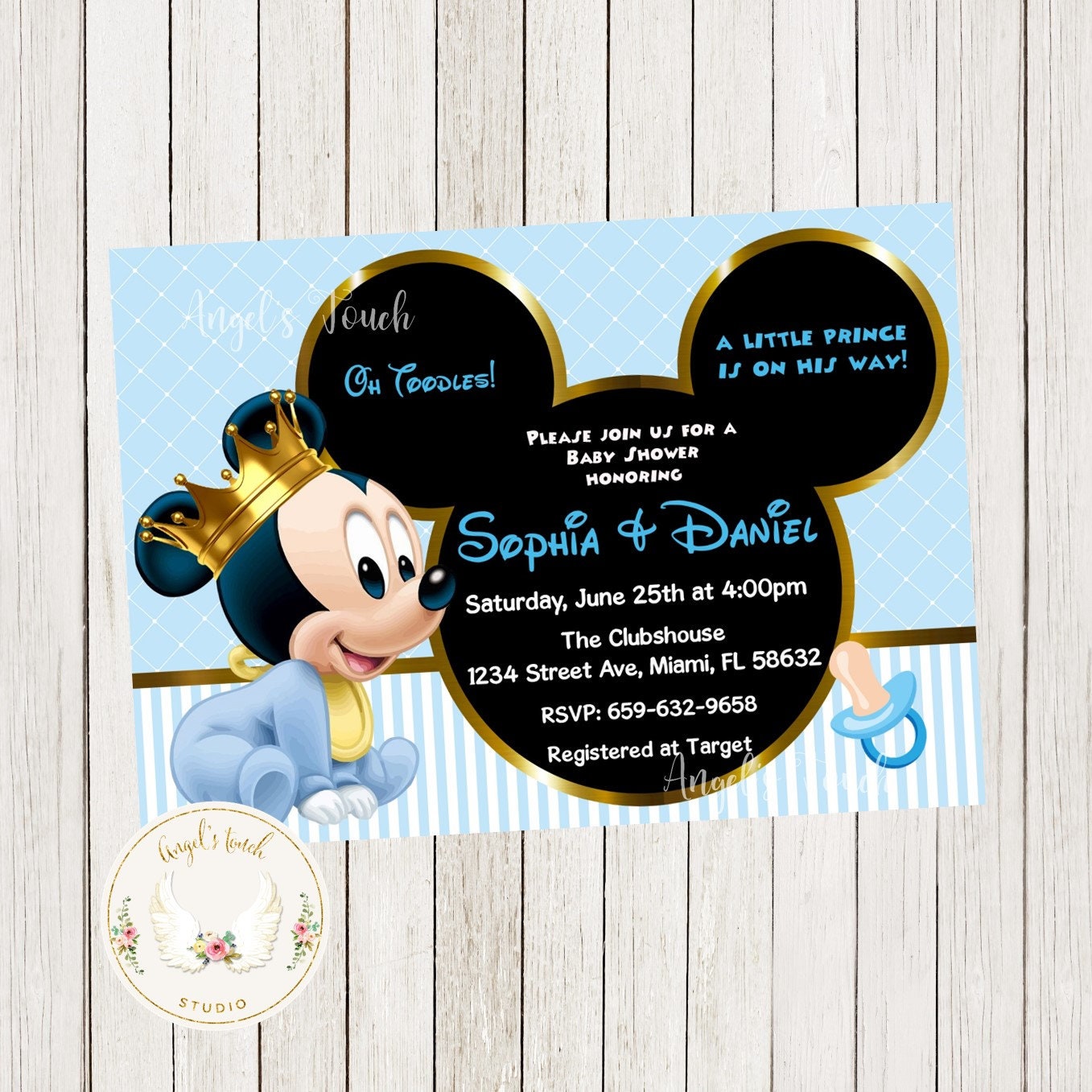 Royal Mickey Mouse Baby Shower Invitation King Prince 
