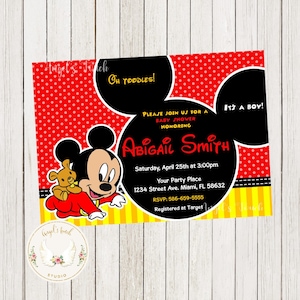 Mickey Mouse Baby Shower Invitation, Mickey Mouse  Baby Invitation, Mickey Baby Shower Invitation, Printable Invitation Digital File