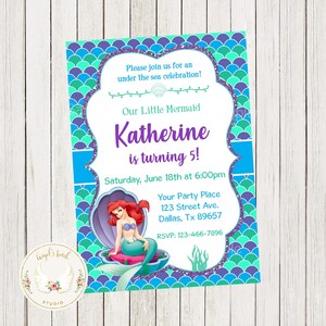 Mermaid Birthday Invitation, Little Mermaid Invitation, Mermaid Party Invitation, Printable Invitation, Digital File.