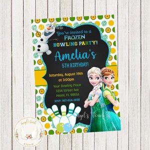 Frozen Fever Bowling Birthday Invitation, Frozen Fever Bowling Party Invitation, Frozen Fever Party Invitation, Printable Digital File
