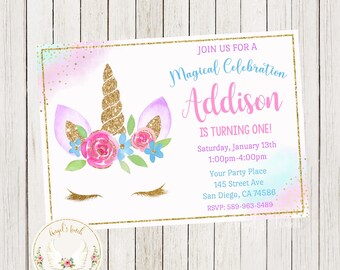 Unicorn Girl Birthday Invitation, Girl Party Invitation, Unicorn Birthday Invitation, Unicorn Bash Invitation, Printable Digital File
