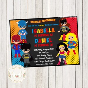 Superhero Girl and Boy Birthday Invitation, Superhero Birthday Invitation, Superheroes Kids Party Invitation, Printable Digital File