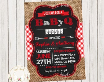 BBQ Red Baby Shower Invitation, Red and White BabyQ  Shower Invitation, BaByQ Baby Shower Invitation, Baby-Q Digial Printable Invitation
