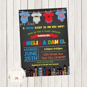 Superhero Baby Shower Invitation, Baby Shower Invitation, Superheroes Baby Shower, Superhero Invitation, Printable Invitation, Digital File.