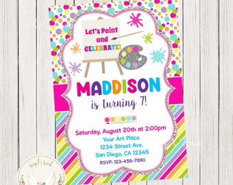 Paint Art Birthday Invitation, Paint Brushes Art Party Invitation, Painting Birthday Bash Invitation, Art Birthday, Printable Digital File.