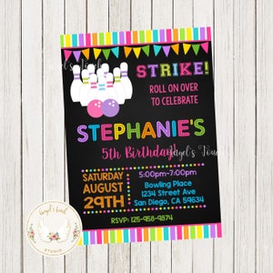Bowling Birthday Invitation, Bowling Girl Birthday Party Invitation, Bowling Party Invitation, Printable Invitation, Digital File.