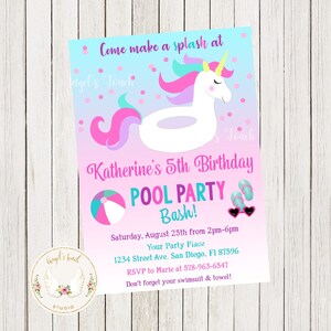 Einhorn Pool Geburtstag Einladung, Pool Girl Party Einladung, Einhorn Pool, Einhorn Pool Geburtstag Einladung, druckbare digitale Datei