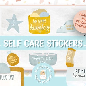 Self Care Planner Stickers, Precropped Digital Stickers for Goodnotes, Positive Affirmations, Mental Health, Depression, Pre-Cropped