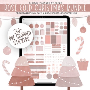 Digital Planner Stickers Goodnotes, Rose Gold Christmas, Digital Sticker Album, Digital Sticker Book, Digital Stickers, Precropped Goodnotes