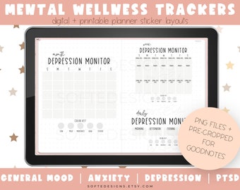 Mental Health Digital Sticker Book for Goodnotes, Self Care Planner Stickers, Printable Wellness Trackers, Sticker Album, Precropped