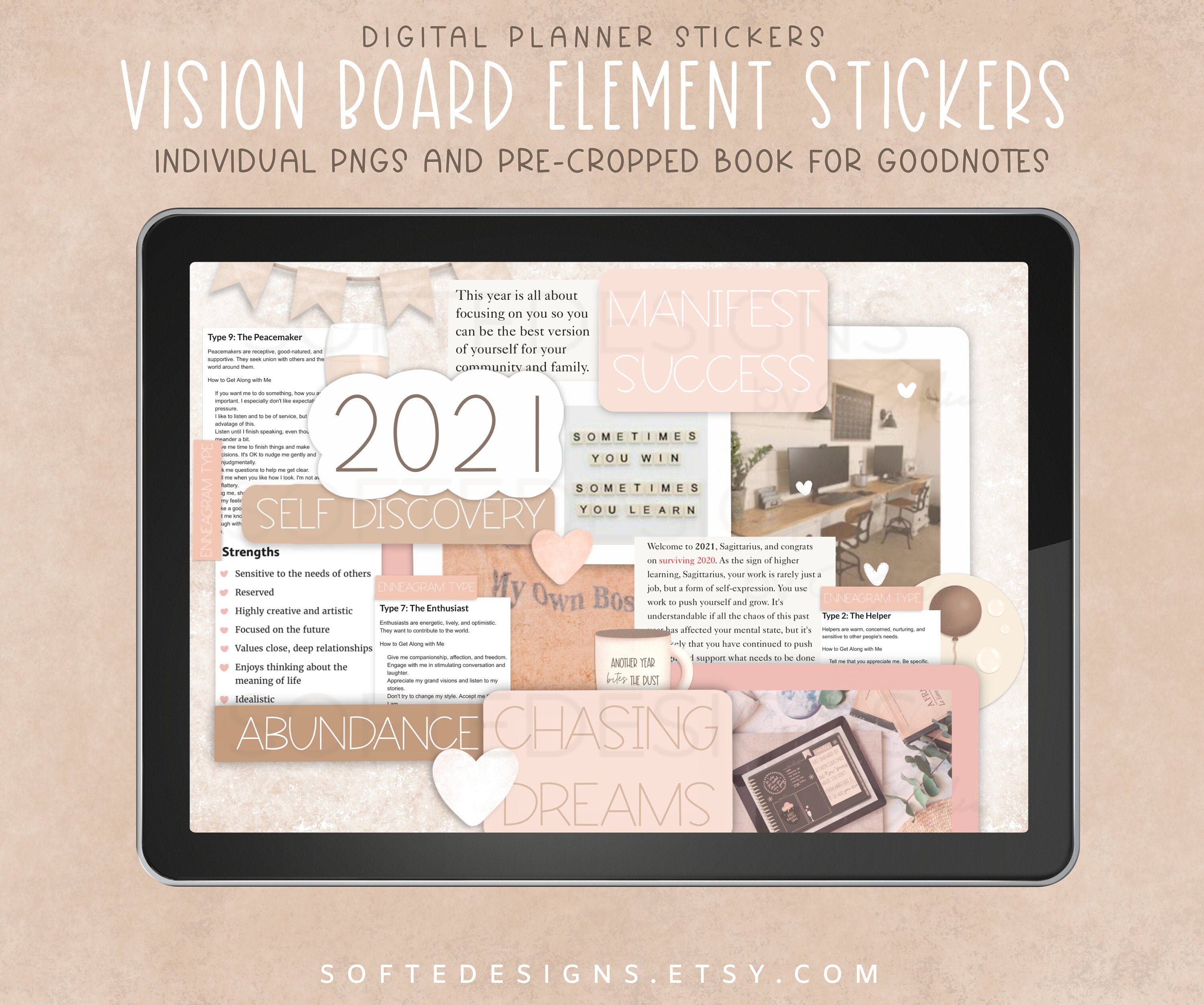 The Vision Board Collection by Luxbook, Goodnotes Stickers, Pink Planner  Stickers, Digital Planner Stickers 