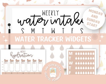 Water Tracker Widgets, Digital Planner Stickers, Hydration Self Care, Goodnotes Precropped Album, Pre Cropped, Digital Sticker Book