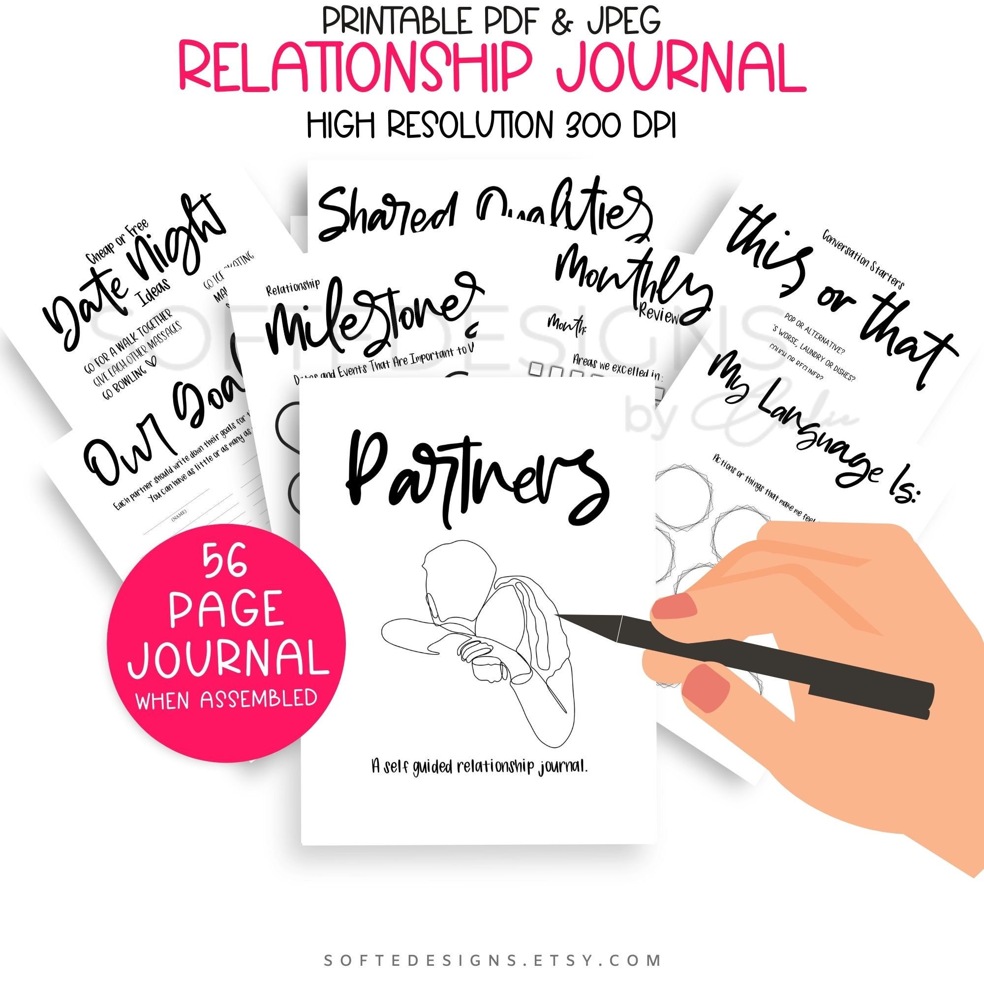 Relationship Journal Planner and Worksheet Set 56 Pages PRINTABLE