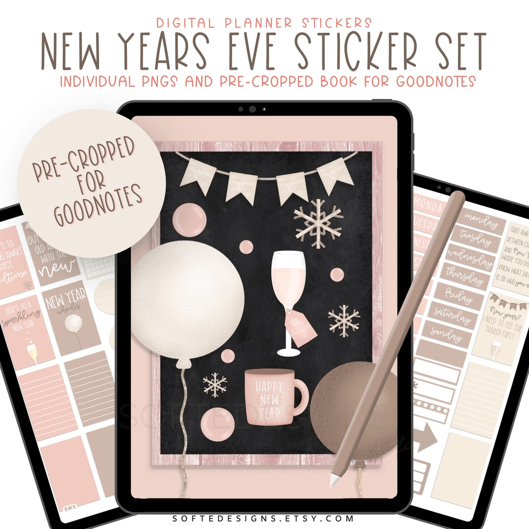 New Years Eve Digital Planner Sticker Book, Precropped for Goodnotes ...