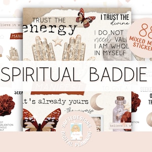 Spiritual Baddie Digital Sticker Book for Goodnotes, Onenote & Notability – 88 Pre-cropped Manifestation and Higher-Self Stickers PNGs