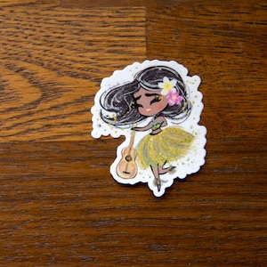 Black Haired Tan Skin Hula Dancer Girl Hawaii sticker Decal | waterproof | Hydroflask Sticker | hula girl | car decal | sticker