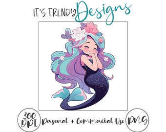 Adorable Halloween Mermaid PNG | Digital Download | Artwork Illustration Style