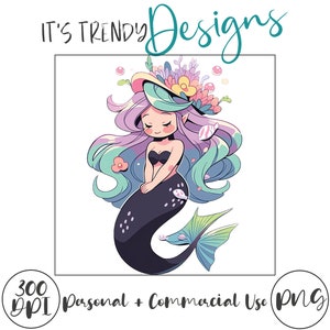 Adorable sirena de Halloween PNG / Descarga digital / Estilo de ilustración de arte